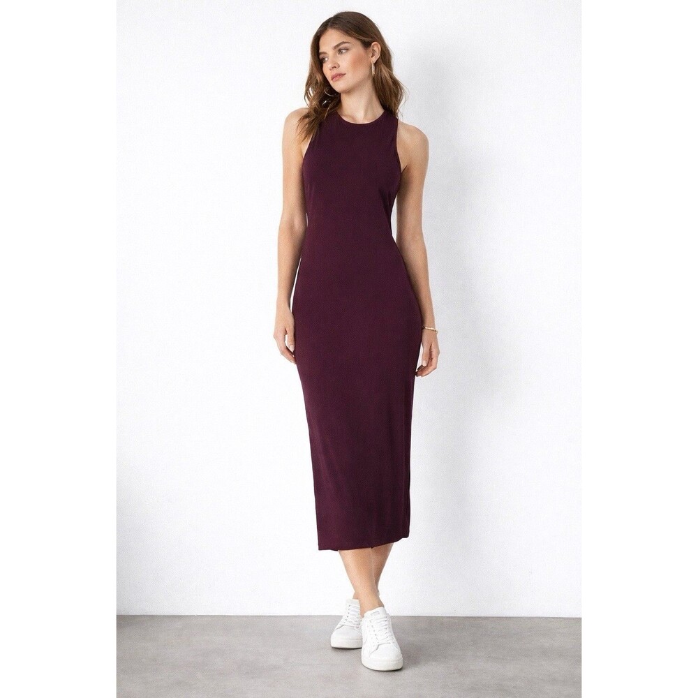 Lululemon All Aligned Midi Dress Cassis Nulu Bodycon Minimalist Sporty Chic Sz 2